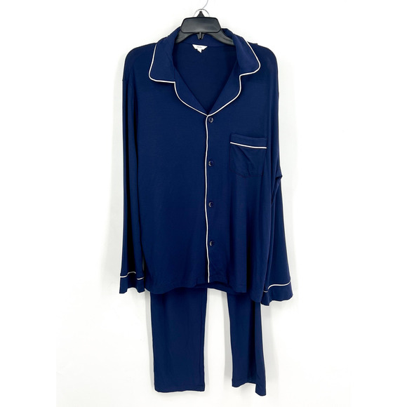EBERJEY Women's Gisele Long PJ Set Medium Navy Blue Ivory TENCEL Modal NWOT - Picture 4 of 14